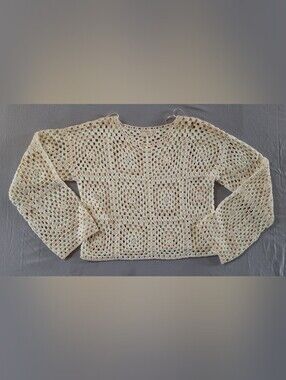 Debut Crocheted Knit Openwork detail Cream Croppped Layering Pullover Sweater